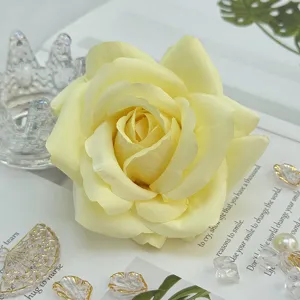 Yellow artificial rose flower head for wedding arch home floral decoration craft making.