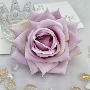 Artificial purple rose flower head for wedding decoration DIY crafts flower box 1pc