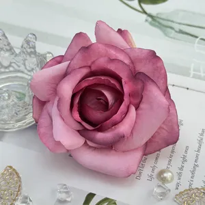 Artificial rose flower head purple gradient fabric floral for wedding arch party decor 1pcs
