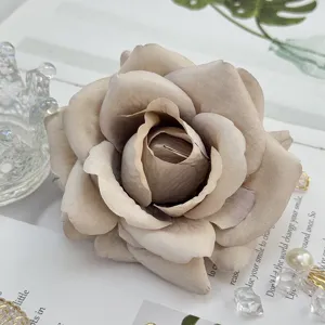 Artificial vintage taupe rose flower head faux floral for wedding arch decor piece