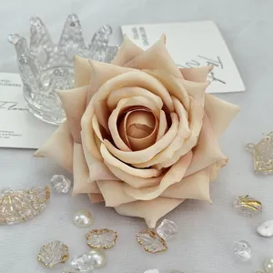 Artificial rose flower head detail, champagne color fabric petal for wedding craft DIY.