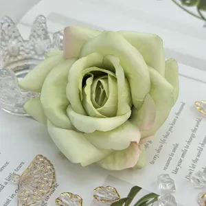 Light green artificial rose flower head for wedding home decor floral arrangement craft DIY