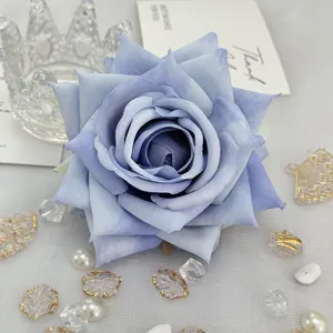 Blue artificial rose flower head for wedding decoration, DIY handmade craft material and gift box