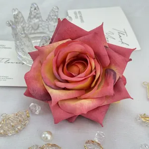 Artificial rose flower head DIY wedding decorative floral craft accessory pink 1pcs