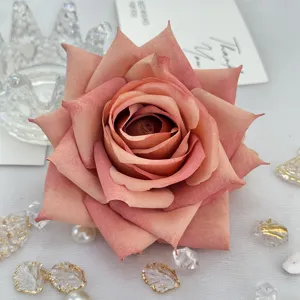 Artificial rose flower head for wedding decoration, DIY floral accessories, pink fabric flower.