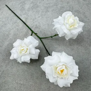 Artificial white rose flower branch detail, perfect for wedding home decor and hotel floral arrangement.