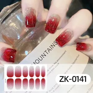 Red silver glitter gradient nail wraps adhesive full cover press on nail stickers