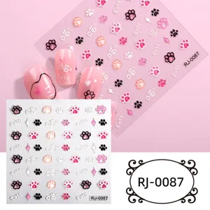 5D embossed cat paw nail stickers translucent jelly gel nail art decals for women manicure
