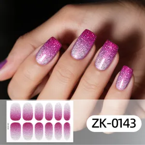 Gradient glitter nail wraps pink and silver sparkle adhesive nail stickers for women