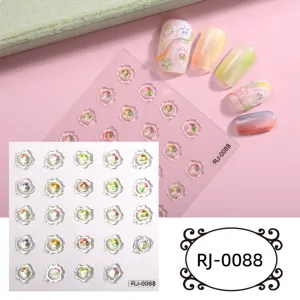 5D embossed floral nail stickers featuring translucent drop glue wax seal design for delicate art.