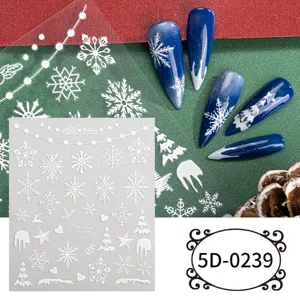 5D Christmas nail art stickers embossed snowflake winter holiday decals for women DIY 1pc