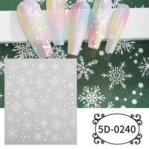 5D embossed snowflake nail stickers, colorful gradient nail art decals for winter holiday manicure.