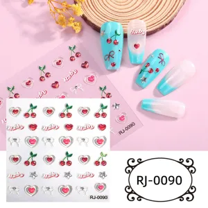 5D Soft Gel Nail Art Stickers Cute Cherry Heart Bow DIY Manicure Decals Design Sheet