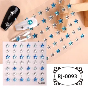 5D blue and silver star nail stickers, embossed soft glue decals for stunning nail art.