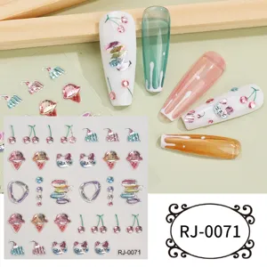 5D relief soft rubber nail art stickers cute cartoon cherry cat DIY manicure decals