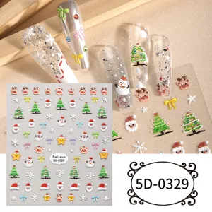 Christmas 5D embossed nail stickers DIY snowmen snowflakes nail art decals 1 sheet