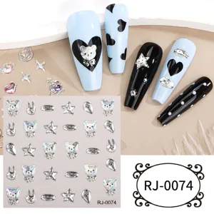 5D embossed soft gel nail stickers with cute bear and star designs, perfect for DIY nail art.