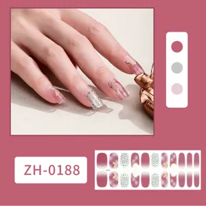 Waterproof nail stickers 22 tips press on nails nail wraps detail view with model display and sheet.