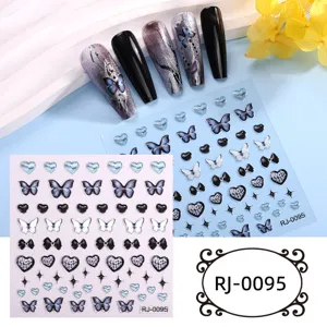 5D soft gel nail art stickers featuring cute butterfly and heart designs for manicure DIY.