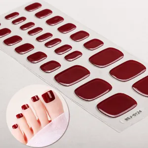 Strisce per unghie dei piedi in gel semi-durcito bordeaux adesivi per unghie UV lucidi