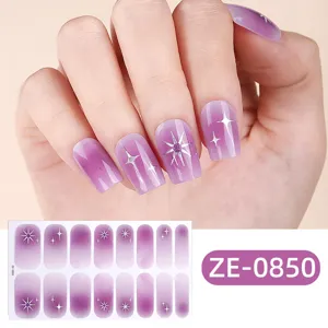 Purple Gradient Star Nail Stickers Glitter Press On Nails French Manicure Sheet Art Decals Set