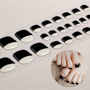 UV gel teennagel stickers zwart wit Frans ontwerp semi-geharde teennagel kunst stickers