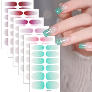 Gradient glitter nail wraps, sparkling waterproof self-adhesive manicure stickers for cute girls.