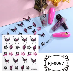 5D soft gel nail stickers translucent relief butterfly star cherry nail art decors