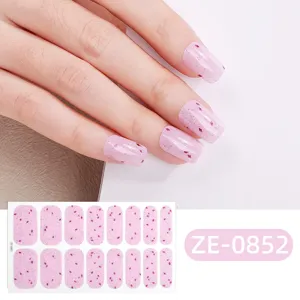 Gradient pink glitter nail wraps 16 tips, stunning sparkly French nail stickers for women.