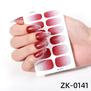 Red silver glitter gradient nail wraps full cover adhesive nail art stickers for women