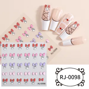 5D bow nail art stickers holographic relief clear glitter adhesive nail decals for women