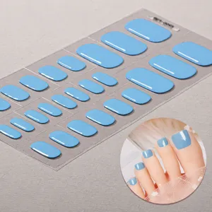 Adesivi per unghie dei piedi in gel UV semi-polimerizzato, strisce per pedicure blu lucide.