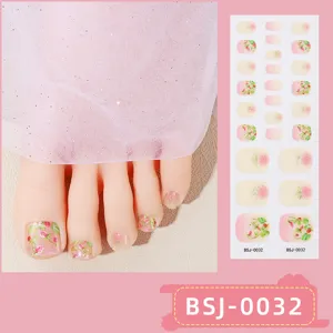 Strawberry semi-cured gel toe nail wraps sweet pink gradient press on toenails stickers