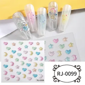 5D soft gel nail stickers featuring cute hearts, stars and moons for stunning 3D nail art designs.
