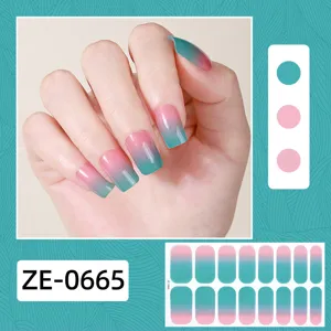Gradient nail polish wraps, pink and teal 16-finger sticker set for simple daily manicure.
