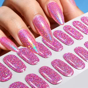 Adesivi per Unghie in Gel Senza UV Tinta Unita Glitter Pellicole per Unghie Strisce di Smalto Semi Indurite Decalcomanie Manicure