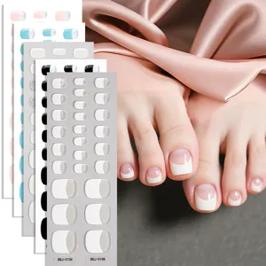 Franse Effen Kleur Semi-Uitgeharde Gel Teennagelstrips UV Gel Teennagel Art Stickers Salon Kwaliteit Voetnagel Stickers