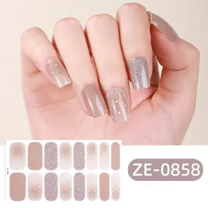 Gradient glitter French nail wraps 16 fingers nude polka dot press on nail stickers detail