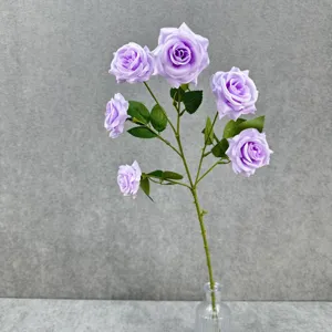 Tige de rose artificielle violette à 6 têtes pour décoration maison mariage accessoire photo.