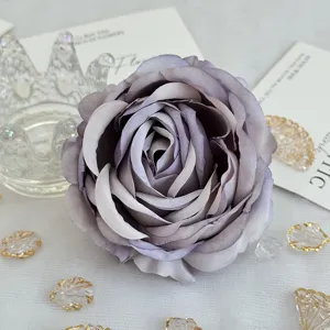 Tête de rose pivoine artificielle bouclée DIY gris mauve pour déco mariage accessoire photo