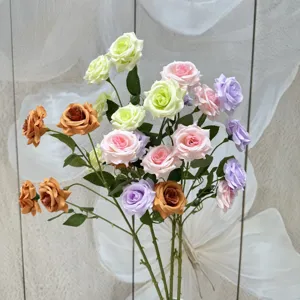 Bouquet de roses artificielles à 6 têtes fausses fleurs multicolores déco mariage.