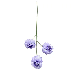 Artificial 3-Head Bubble Rose Silk Flower Branch Purple for Wedding Home Decor