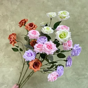 Bouquet de roses artificielles à têtes multiples pour décoration de maison et accessoires photo.