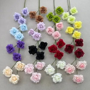 Künstliche Seidenrosen 3 Köpfe künstliche Blumen für Hochzeit Heimdekoration Deko Arrangement.