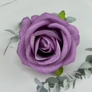 Artificial velvet purple rose flower head for wedding party decoration and DIY floral crafts