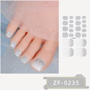 Silver glitter gradient toe nail sticker detail shot, perfect for DIY nail art designs.
