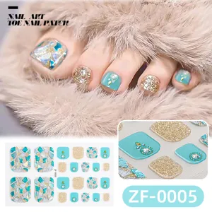 Summer blue 3D diamond toe nail stickers, sparkling glitter false toe nails for women and girls