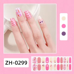 Wrap per unghie a quadretti rosa 22 punte design di tendenza adesivo vista dettagliata per donne
