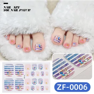 3D blue rhinestone toe nail stickers beach style shiny sparkly nail art patches summer