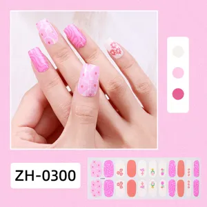 Set di adesivi per unghie floreali rosa con onde, dettagli di unghie finte per 22 dita.
